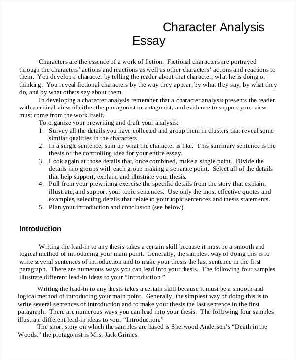 character analysis essay sample