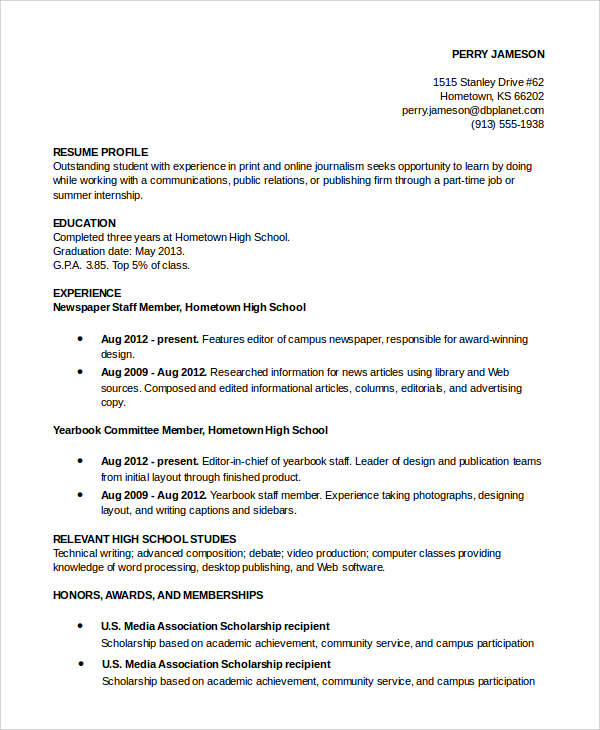 academic resume graduate school