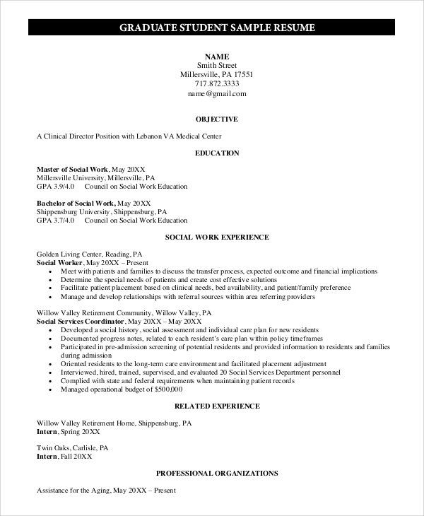 graduate school resume example