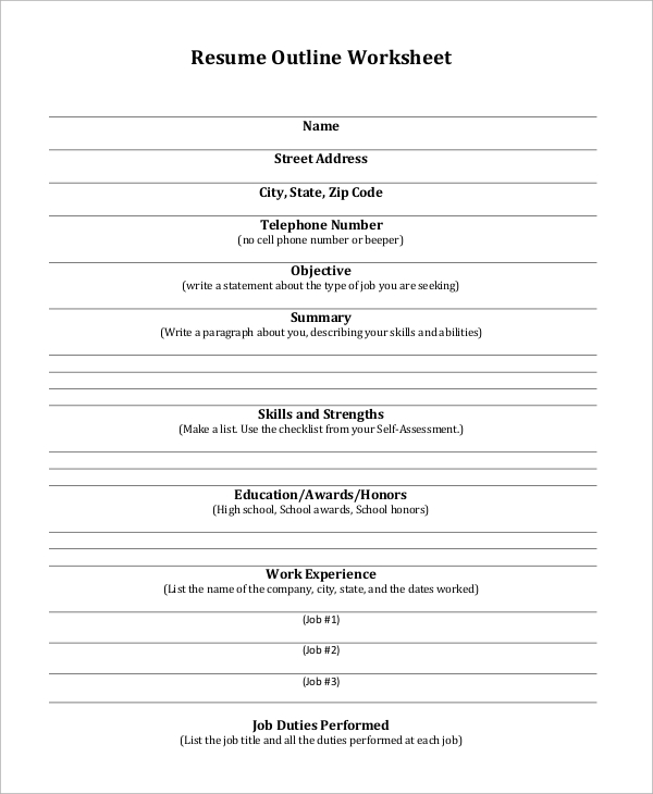 FREE 8+ Sample Resume Outline Templates in PDF