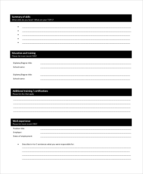 school resume outline