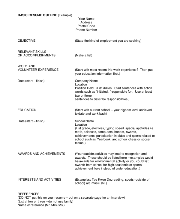 Sample Resume Outline 8 Examples In PDF