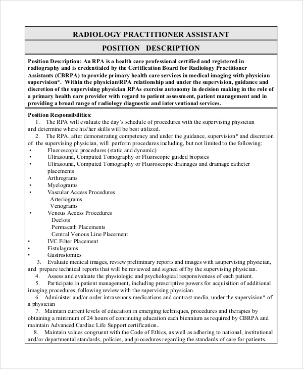 radiology practitioner assistant job description