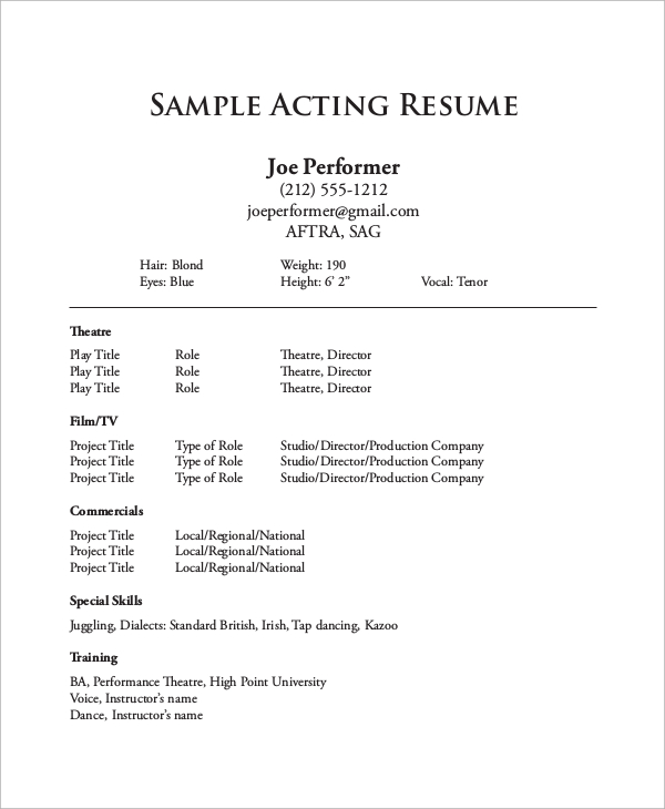 actor one page resume