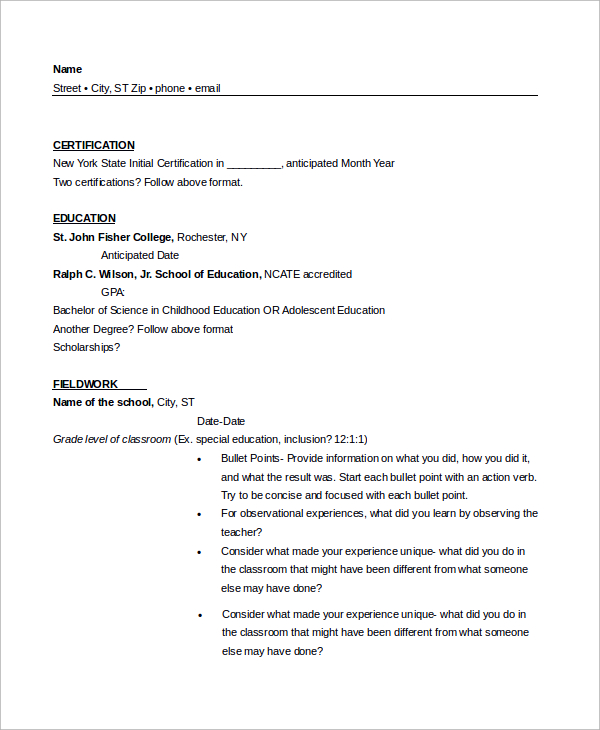 certified one page resume 