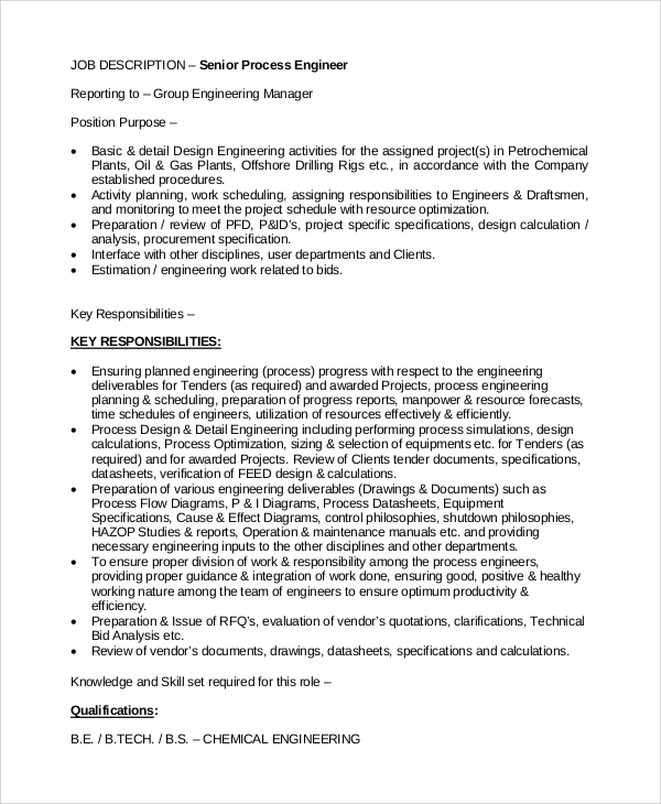 senior process engineer job description