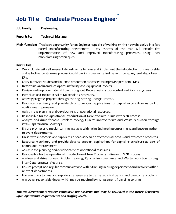 graduate process engineer job description