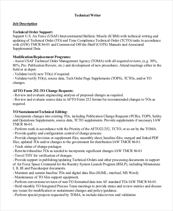 FREE 9 Sample Technical Writer Job Description Templates In PDF