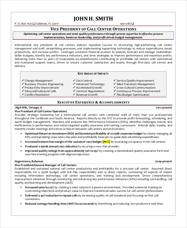 Free 8 Sample Call Center Resume Templates In Ms Word Pdf