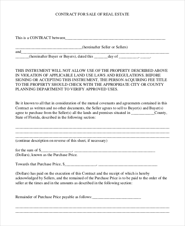 sample real estate sales contract