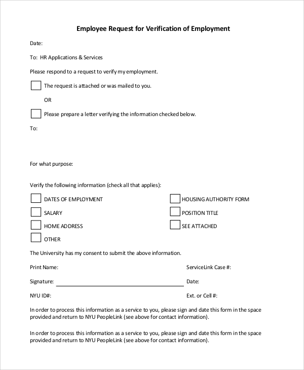 verification of employment request form