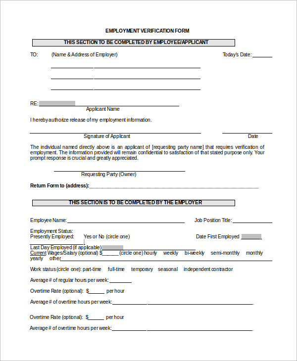 employee verification form in word