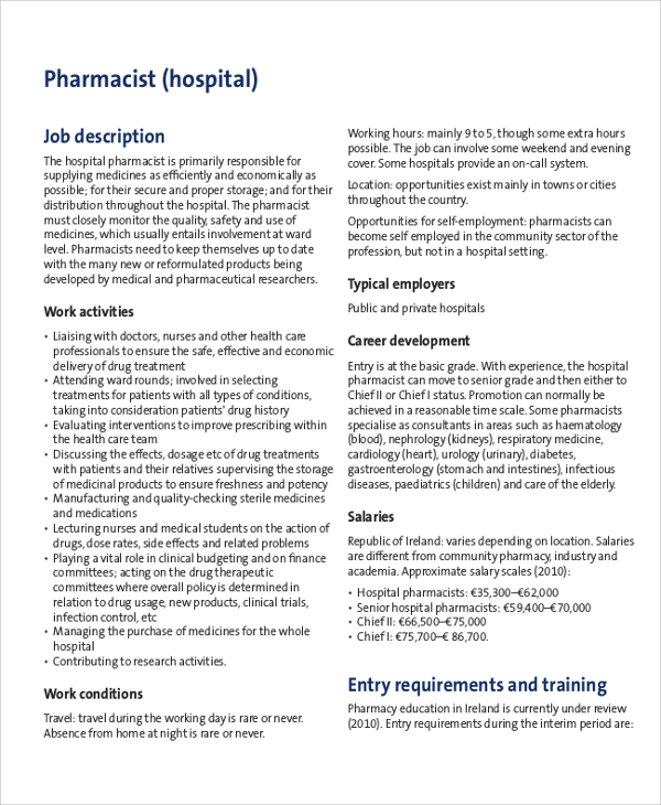 hospital pharmacist job description