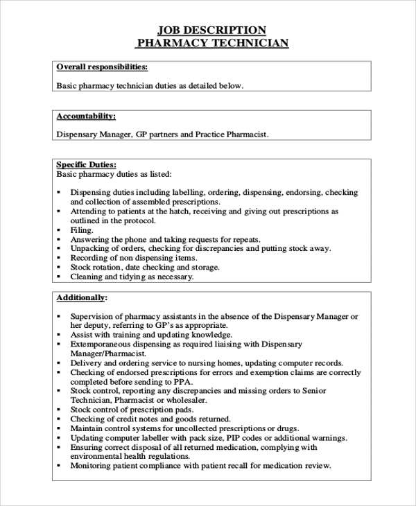 pharmacist technician job description