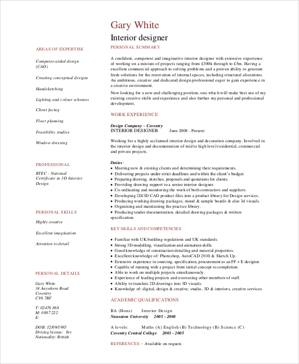 interior design resume