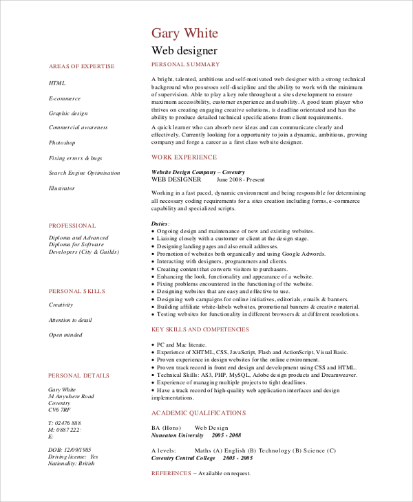 web design resume