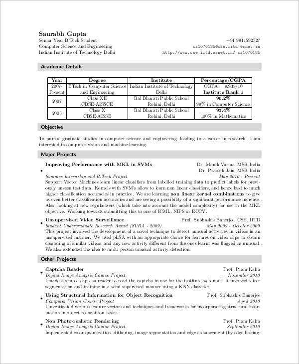 10+ Sample Resumes For Internship  Sample Templates