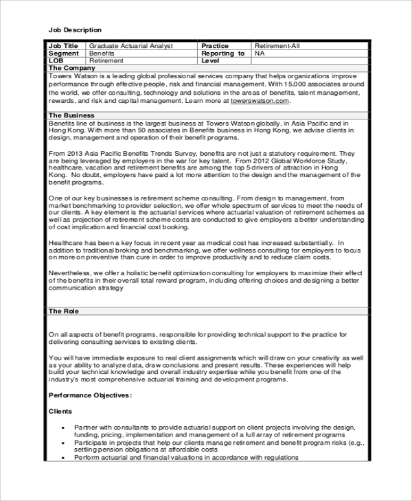 graduate actuarial analyst job description