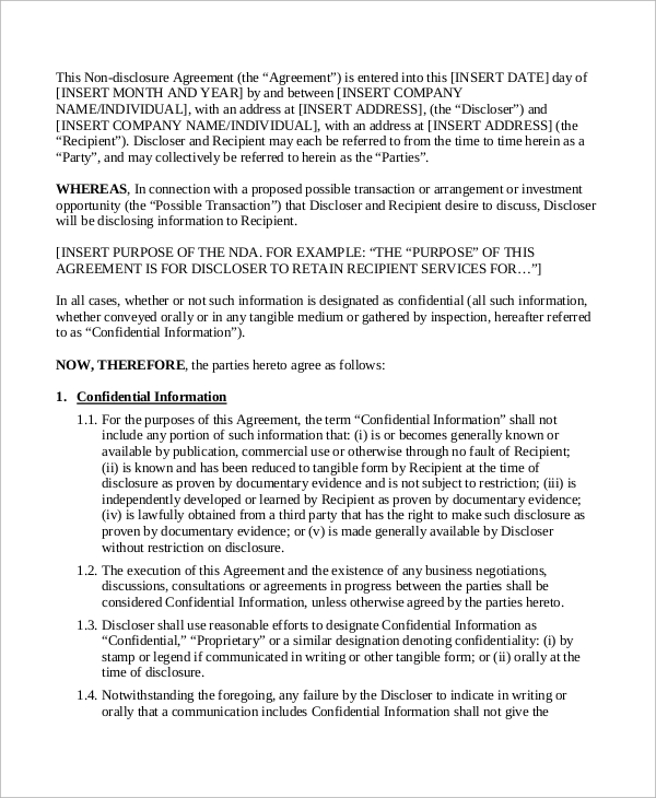 generic non disclosure agreement pdf