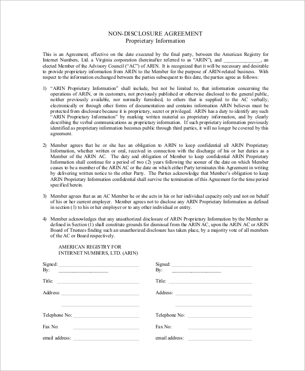 Sample Non Disclosure Agreement in PDF  10  Examples in PDF