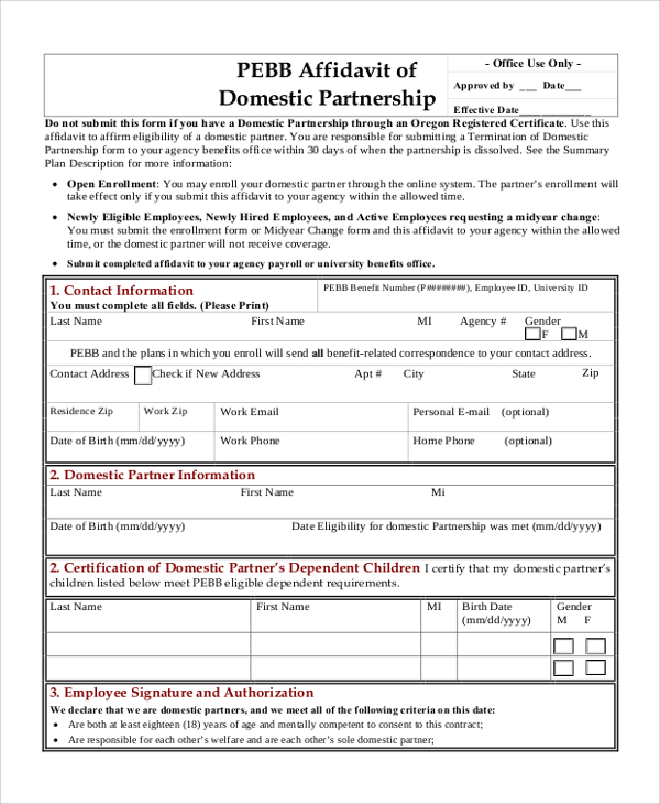 affidavit of domestic partnership