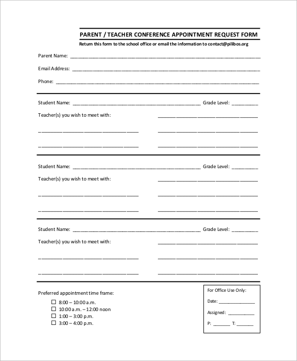 FREE 9+ Sample Parent Teacher Conference Forms in MS Word PDF