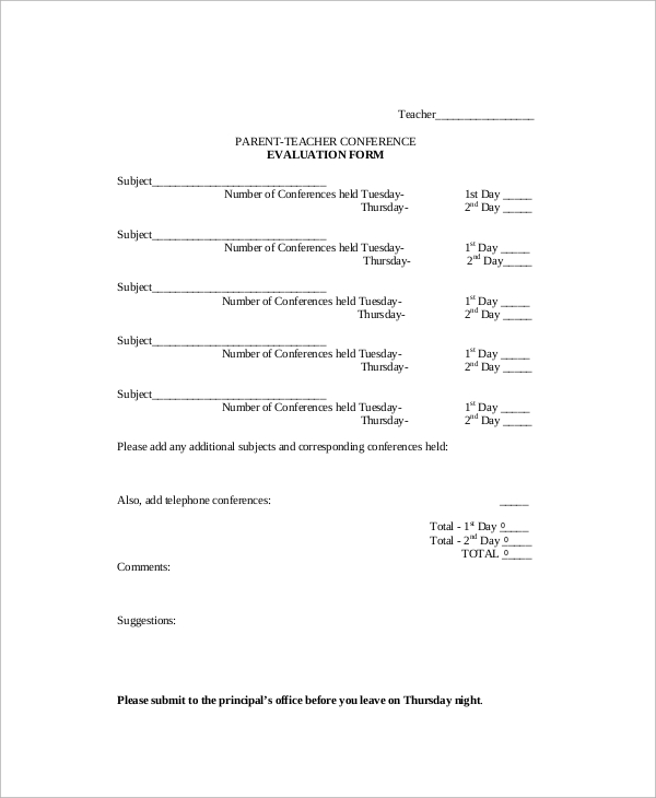 parent teacher conference evaluation form