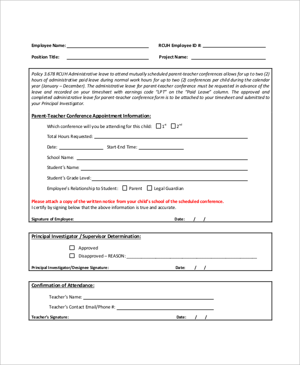 parent teacher conference appointment form