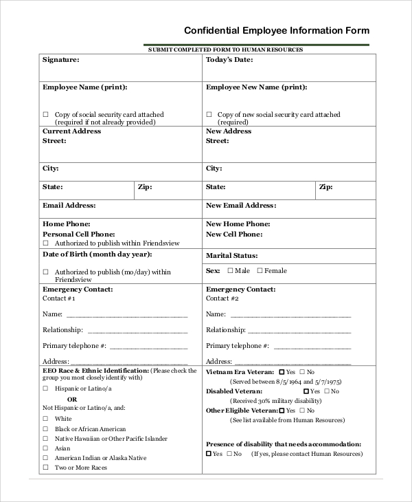 confidential employee information form