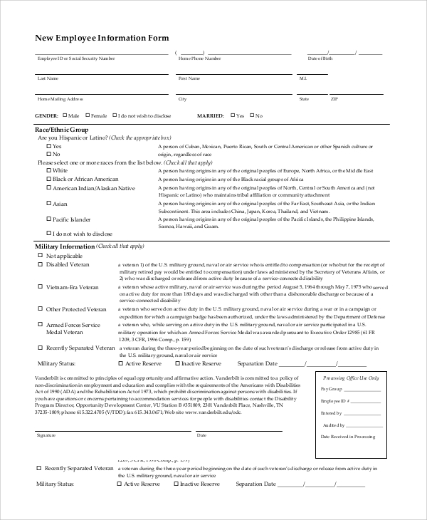 new employee information form