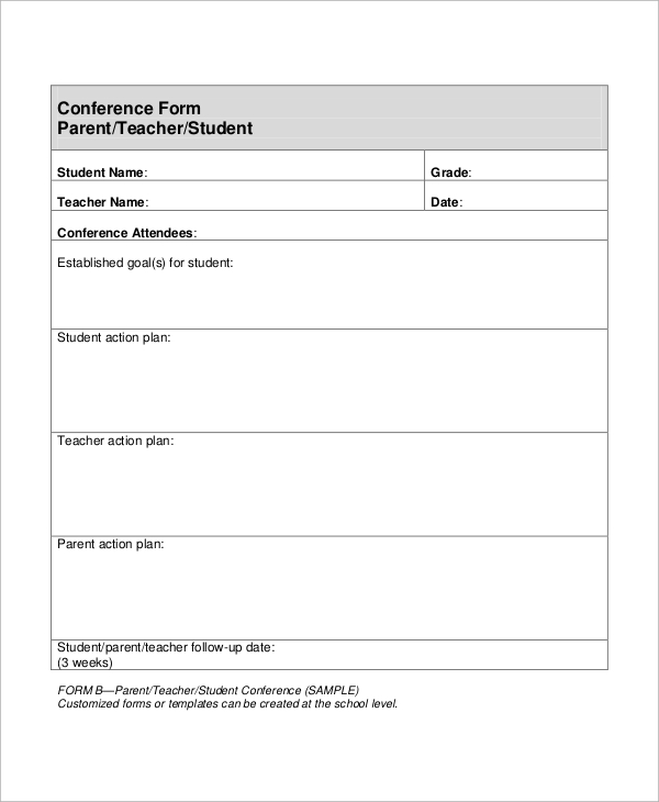 FREE 9+ Sample Parent Teacher Conference Forms in MS Word PDF