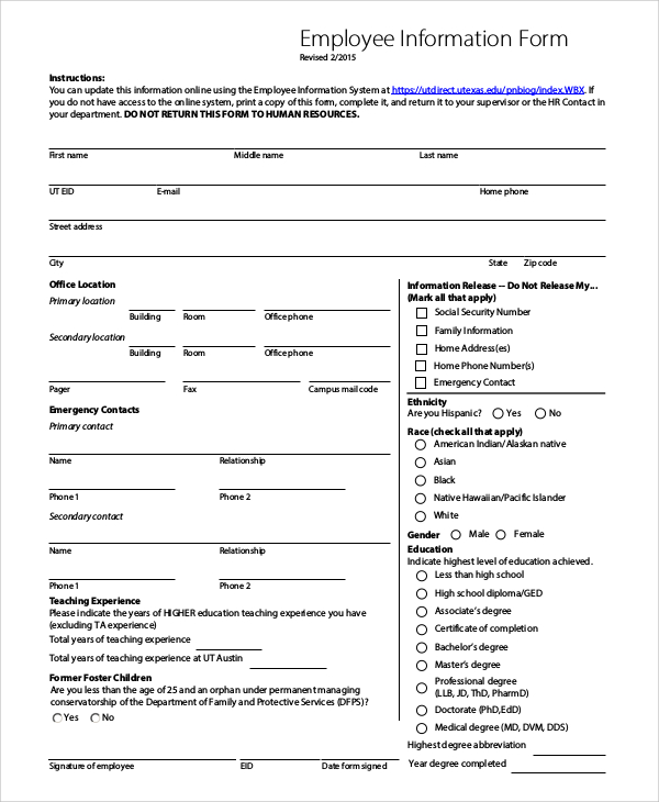 employee information release form