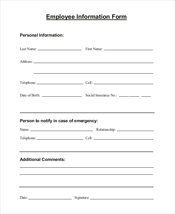 Sample Employee Information Form 10 Examples In PDF Word