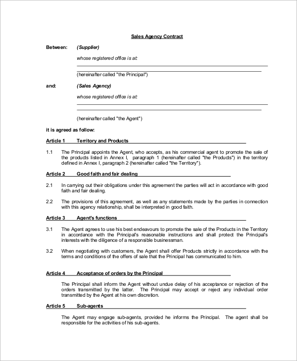 sales agent contract agreement