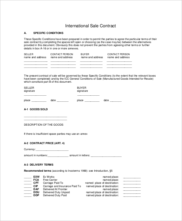 Free 20 Sample Sales Contracts In Pdf Ms Word Google Docs