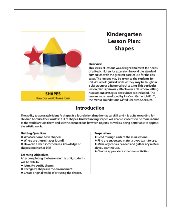 Kindergarten Math Lesson Plan Example