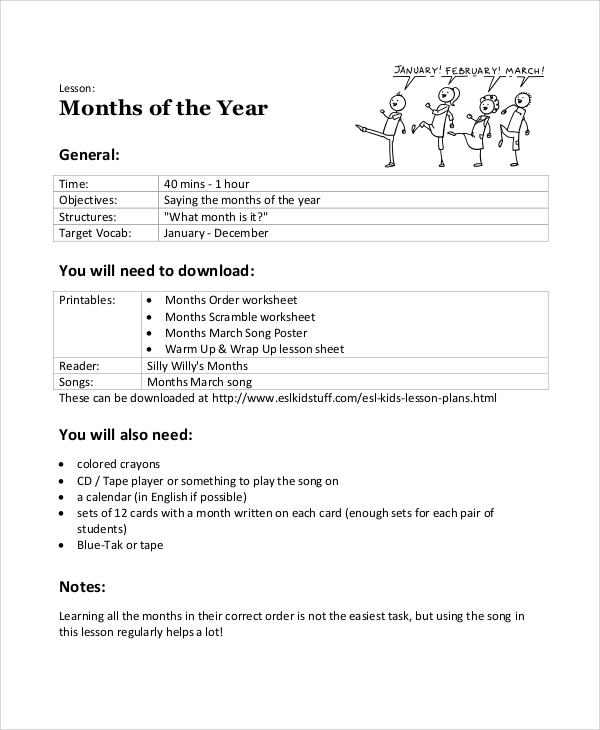 kindergarten monthly lesson plan