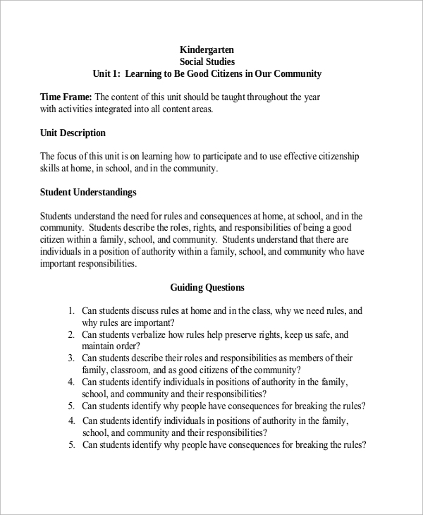 kindergarten social studies lesson plan