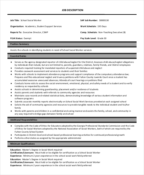 Social Services Worker Job Description