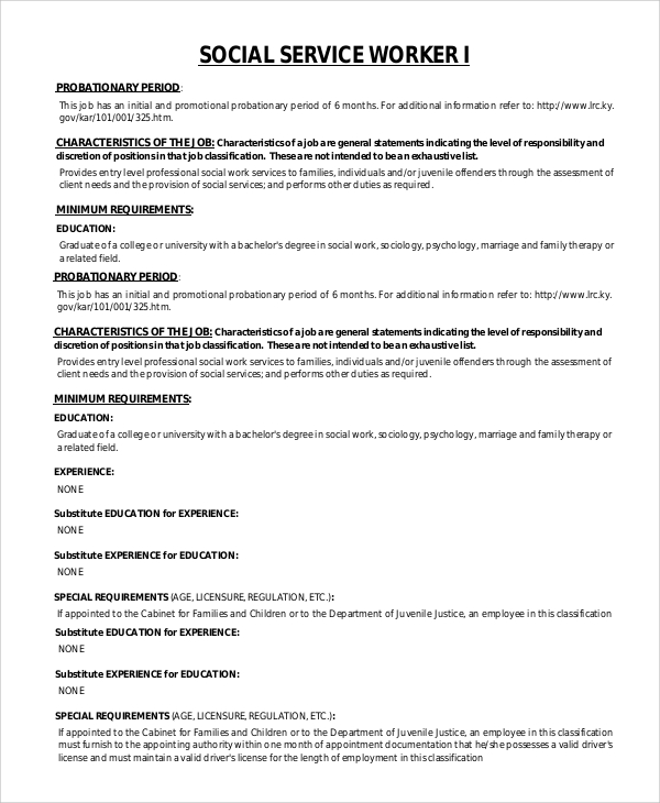 Social Worker Job Description For Resume