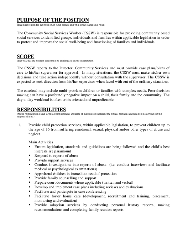 community social worker job description