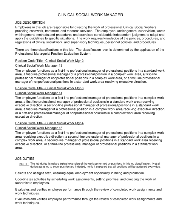 clinical social worker job description