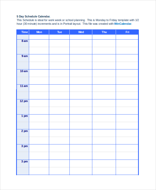 schedule calendar sample word