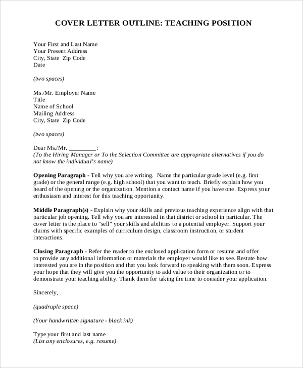 FREE 7+ Sample Teaching Cover Letter Templates in MS Word ...