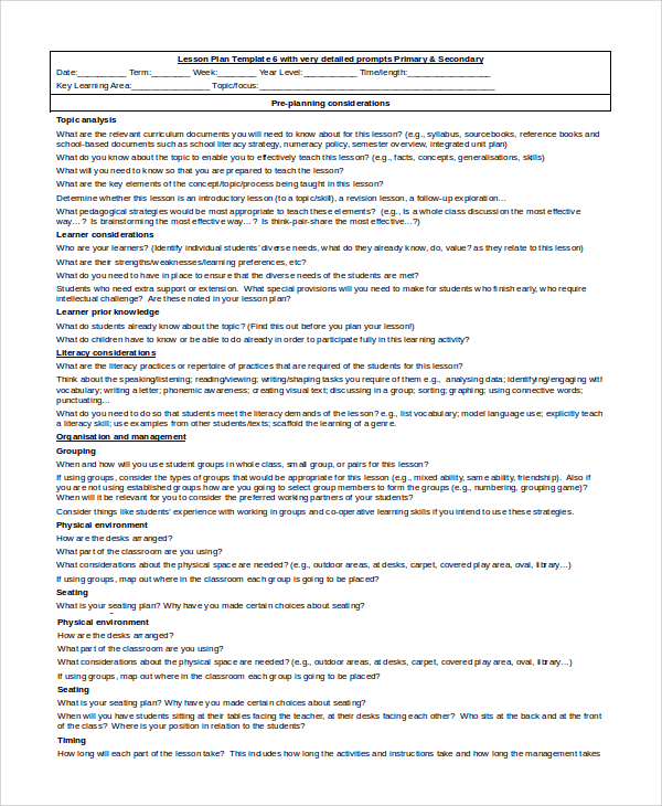 primary lesson plan example