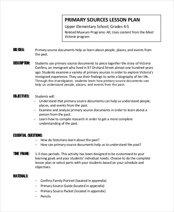 lesson plan example for elementary