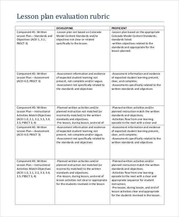 lesson plan evaluation example