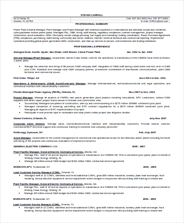 maintenance operations manager resume