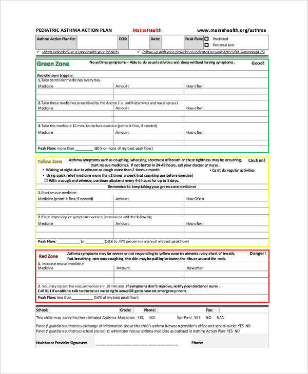 pediatric asthma action plan