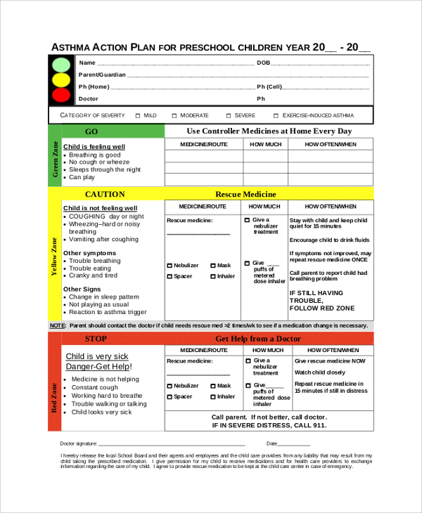 asthma action plan for preschool children